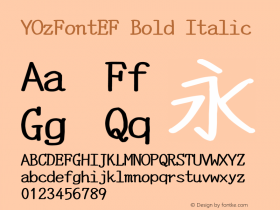YOzFontEF Bold Italic Version 13.03 Font Sample