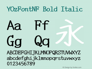YOzFontNF Bold Italic Version 13.03 Font Sample