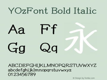 YOzFont Bold Italic Version 13.03 Font Sample