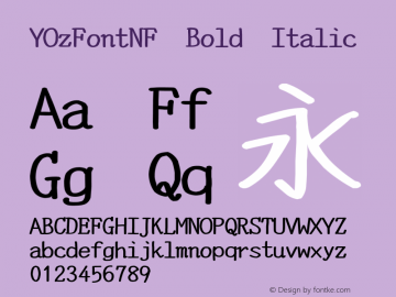 YOzFontNF Bold Italic Version 13.04 Font Sample