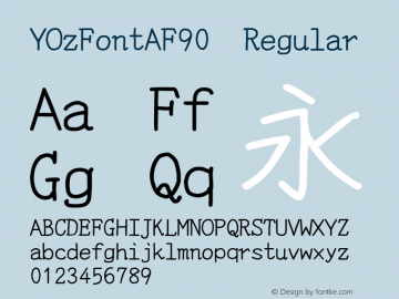 YOzFontAF90 Regular Version 13.04 Font Sample