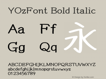 YOzFont Bold Italic Version 13.04 Font Sample