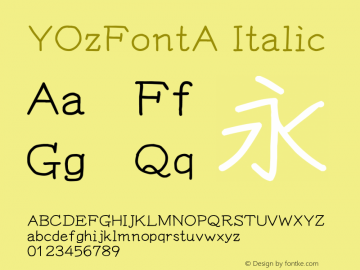 YOzFontA Italic Version 13.05 Font Sample