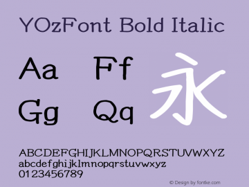 YOzFont Bold Italic Version 13.05 Font Sample