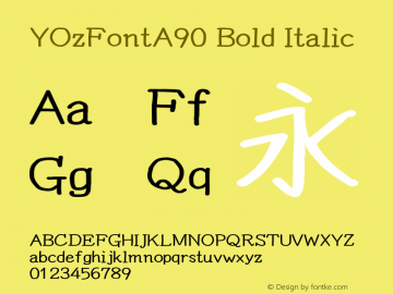 YOzFontA90 Bold Italic Version 13.05 Font Sample