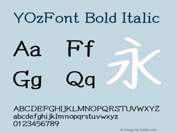 YOzFont Bold Italic Version 13.07 Font Sample