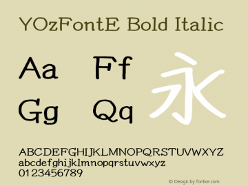 YOzFontE Bold Italic Version 13.07 Font Sample