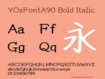 YOzFontA90 Bold Italic Version 13.07 Font Sample