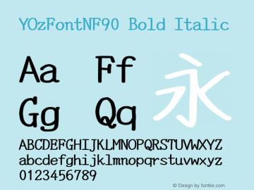 YOzFontNF90 Bold Italic Version 13.07 Font Sample