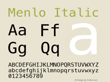 Menlo Italic 6.1d8e1 Font Sample