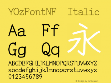 YOzFontNF Italic Version 13.08 Font Sample