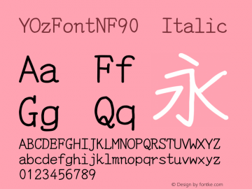 YOzFontNF90 Italic Version 13.08 Font Sample