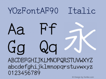 YOzFontAF90 Italic Version 13.08 Font Sample