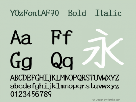 YOzFontAF90 Bold Italic Version 13.08 Font Sample