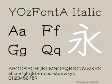 YOzFontA Italic Version 13.08 Font Sample