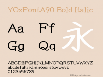 YOzFontA90 Bold Italic Version 13.08 Font Sample