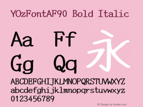 YOzFontAF90 Bold Italic Version 13.08 Font Sample