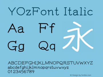 YOzFont Italic Version 13.08 Font Sample