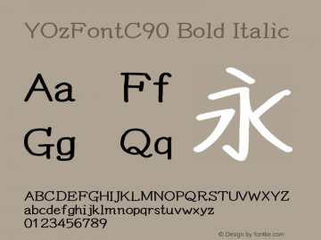 YOzFontC90 Bold Italic Version 13.08 Font Sample