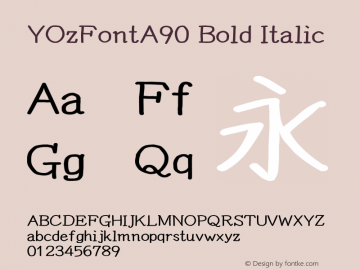 YOzFontA90 Bold Italic Version 13.08 Font Sample