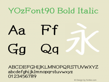 YOzFont90 Bold Italic Version 13.08 Font Sample