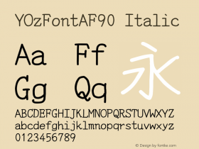 YOzFontAF90 Italic Version 13.08 Font Sample