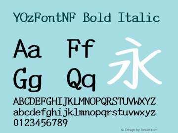 YOzFontNF Bold Italic Version 13.08 Font Sample