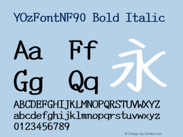 YOzFontNF90 Bold Italic Version 13.08 Font Sample