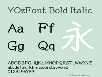 YOzFont Bold Italic Version 13.08 Font Sample