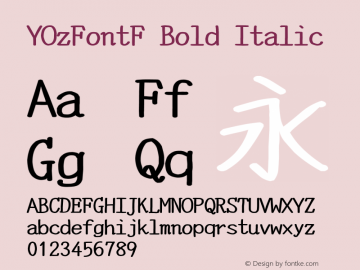 YOzFontF Bold Italic Version 13.08 Font Sample