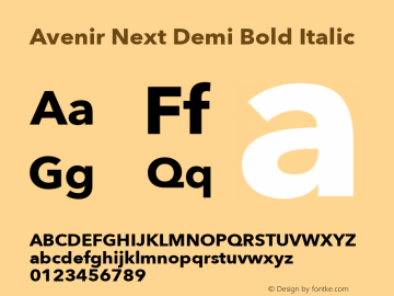 Avenir Next Demi Bold Italic 8.0d2e1 Font Sample