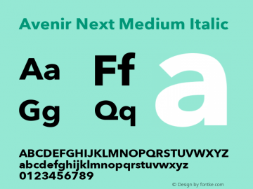 Avenir Next Medium Italic 8.0d2e1 Font Sample