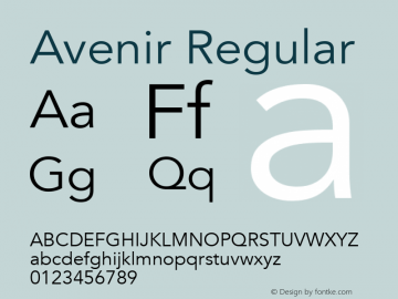 Avenir Regular 8.0d3e1 Font Sample