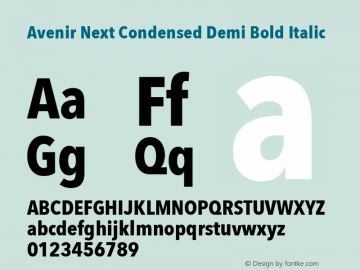Avenir Next Condensed Demi Bold Italic 8.0d2e1 Font Sample