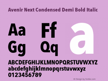 Avenir Next Condensed Demi Bold Italic 8.0d5e5 Font Sample
