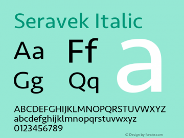 Seravek Italic 8.0d5e1 Font Sample
