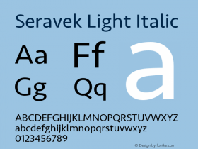 Seravek Light Italic 9.0d1e1 Font Sample