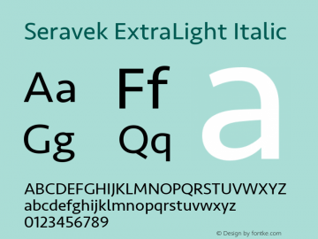 Seravek ExtraLight Italic 9.0d1e1图片样张