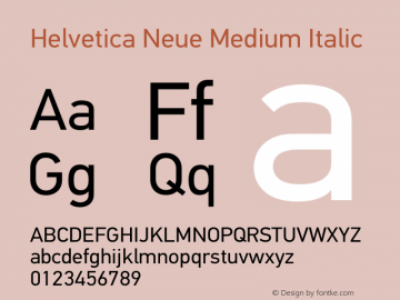Helvetica Neue Medium Italic 9.0d49e3 Font Sample