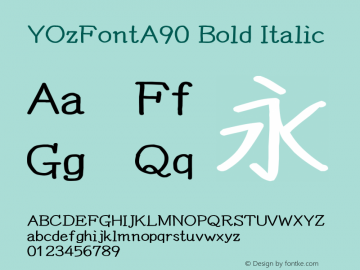 YOzFontA90 Bold Italic Version 13.10 Font Sample