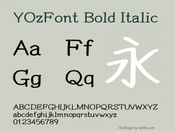 YOzFont Bold Italic Version 13.10 Font Sample