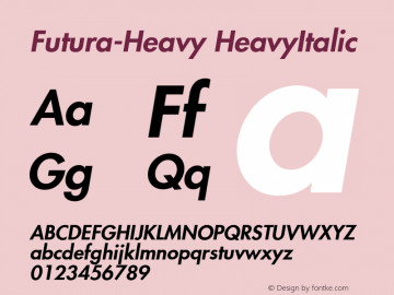 Futura-Heavy HeavyItalic Version 1.00 Font Sample