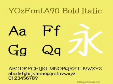YOzFontA90 Bold Italic Version 13.09 Font Sample