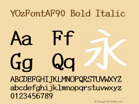 YOzFontAF90 Bold Italic Version 13.09 Font Sample