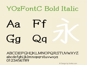 YOzFontC Bold Italic Version 13.09 Font Sample