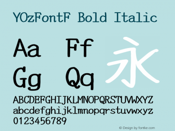 YOzFontF Bold Italic Version 13.09 Font Sample