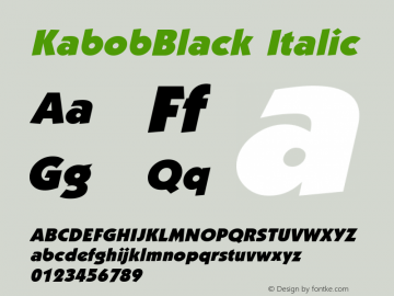 KabobBlack Italic Accurate Research Professional Fonts, Copyright (c)1995图片样张