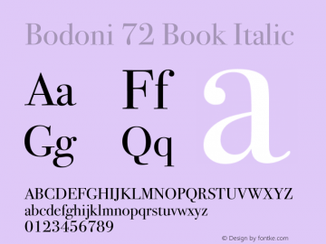 Bodoni 72 Book Italic 7.0d1e2 Font Sample