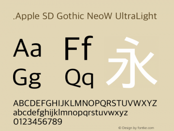 .Apple SD Gothic NeoW UltraLight 10.0d24e2 Font Sample