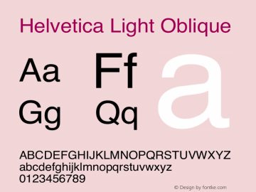 Helvetica Light Oblique 8.0d6e1 Font Sample